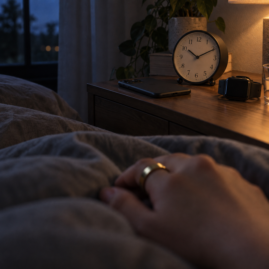 Persona descansando con el Smart Ring V490 durante la noche
