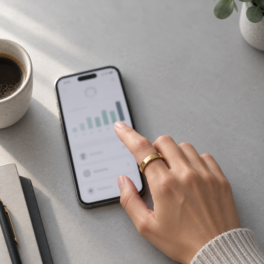 Dashboard semanal con pasos, sueño y pulso del Smart Ring V490