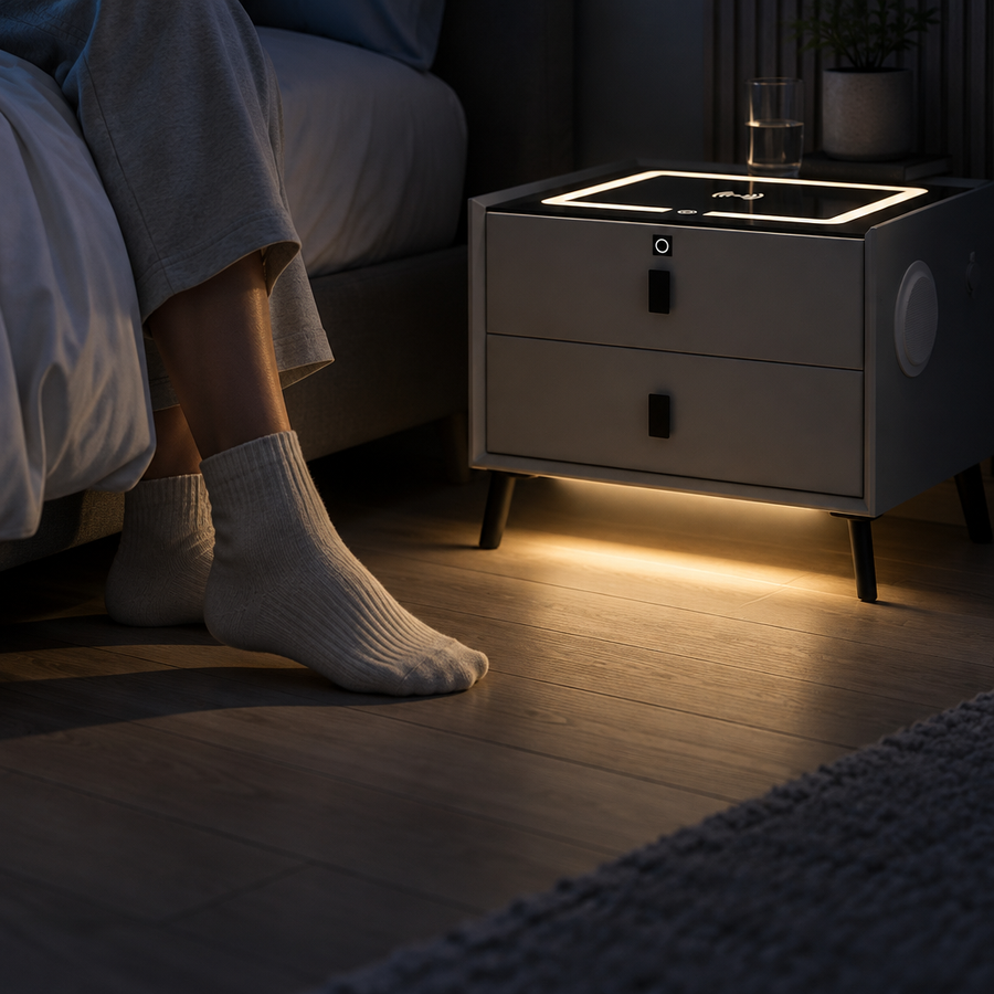 Luz nocturna encendida automáticamente junto a la cama